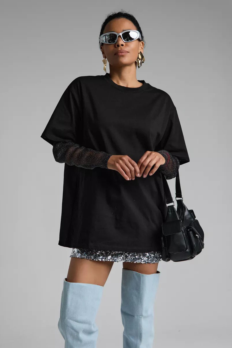 Layered Top with Mesh Sleeves