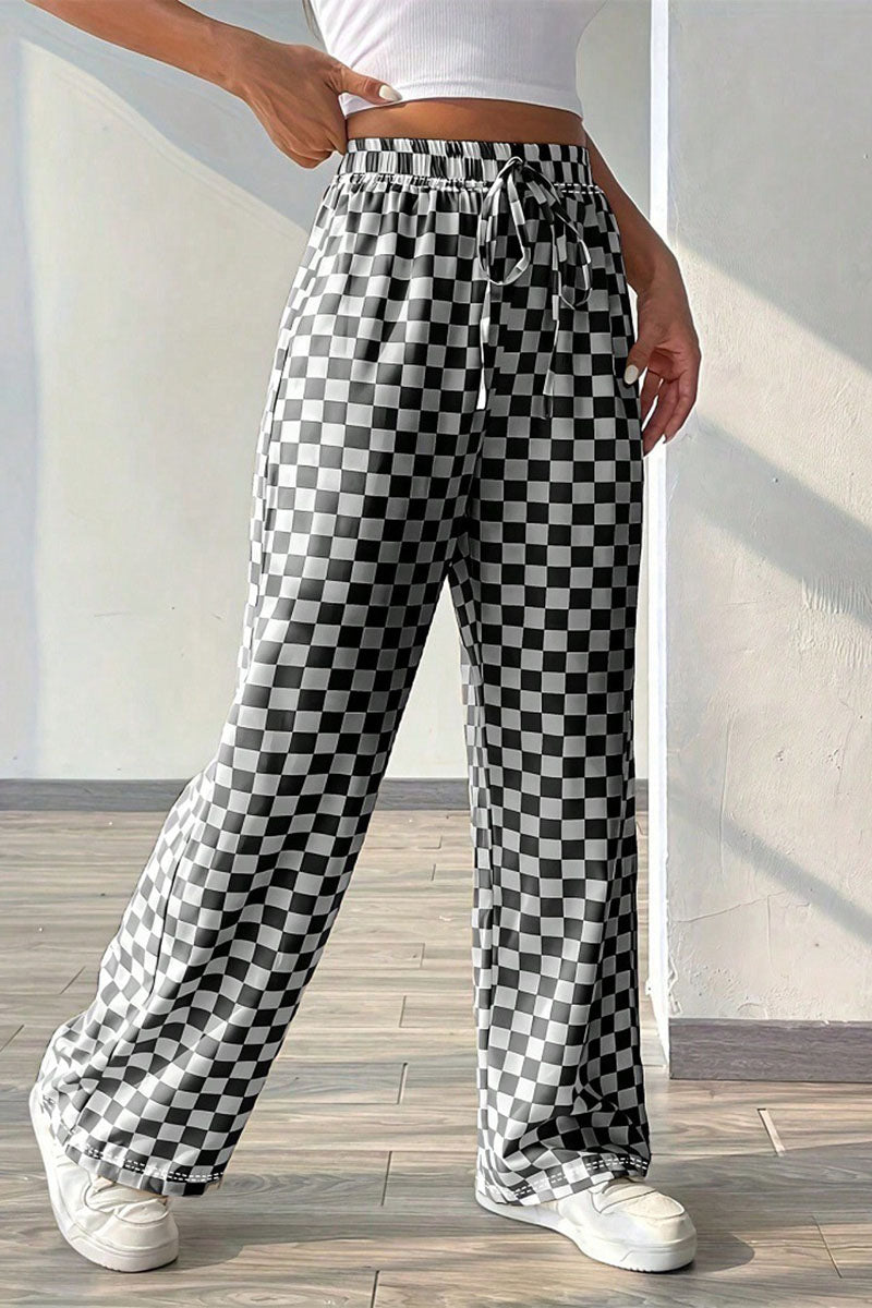 Checkerboard Wide-Leg Pants