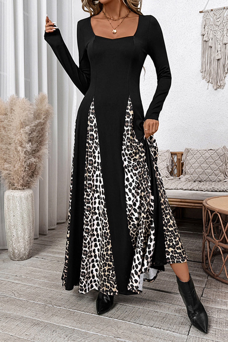 Leopard Print Paneled Maxi Dress