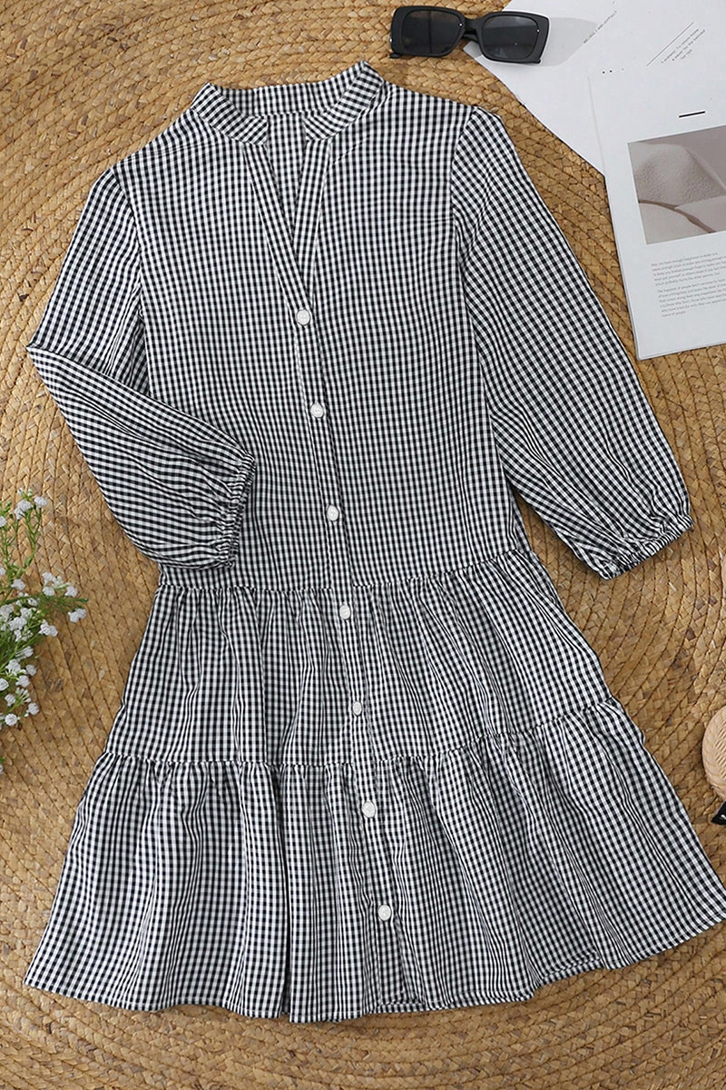 Tiered Button-Up Gingham Dress