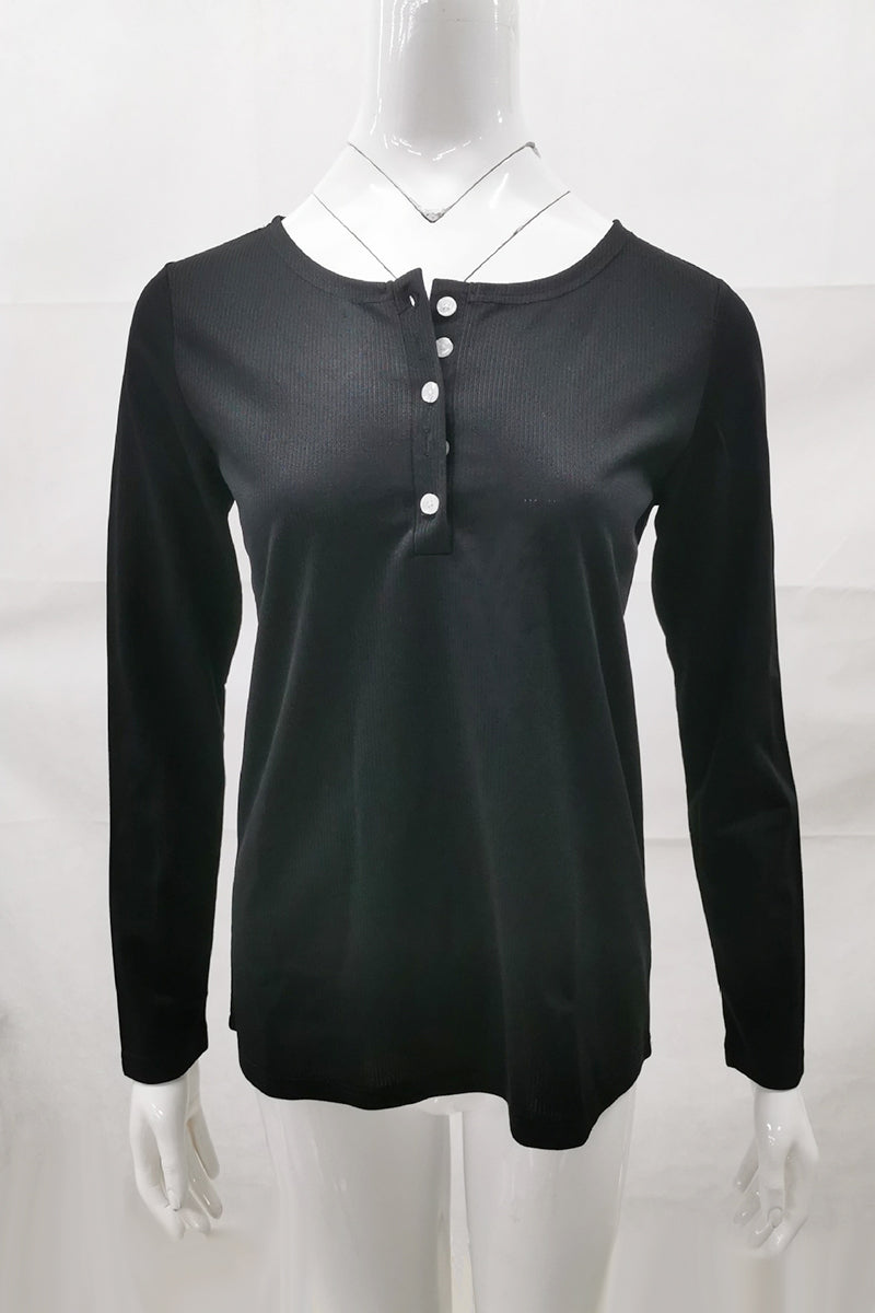 Long Sleeve Ribbed Top with Buttoned Neckline