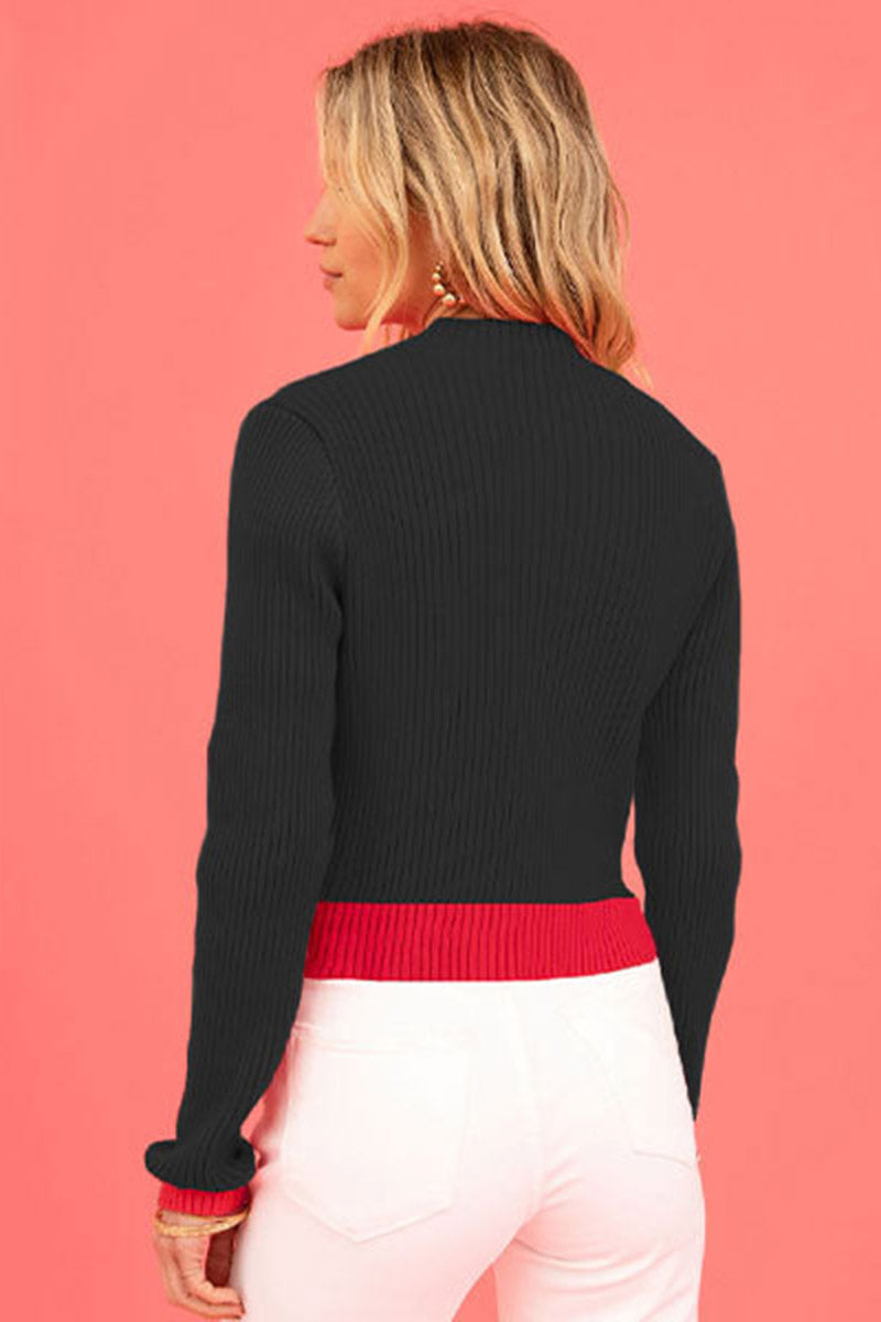 Heart Accent Ribbed Crewneck Sweater