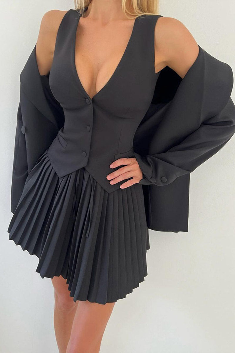 Pleated Skirt Two-Piece Vest Dress