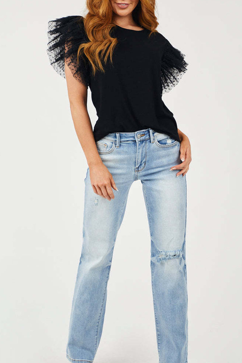 Ruffled Sleeve Fitted Top