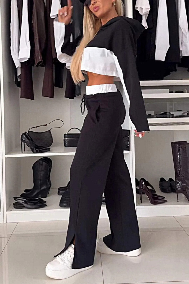 Cropped Hoodie and Drawstring Wide-Leg Pants Set