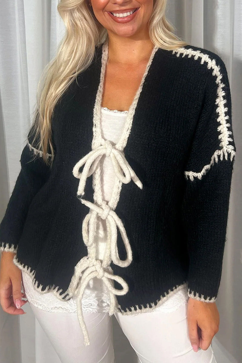 Tie-Front Open Knit Cardigan