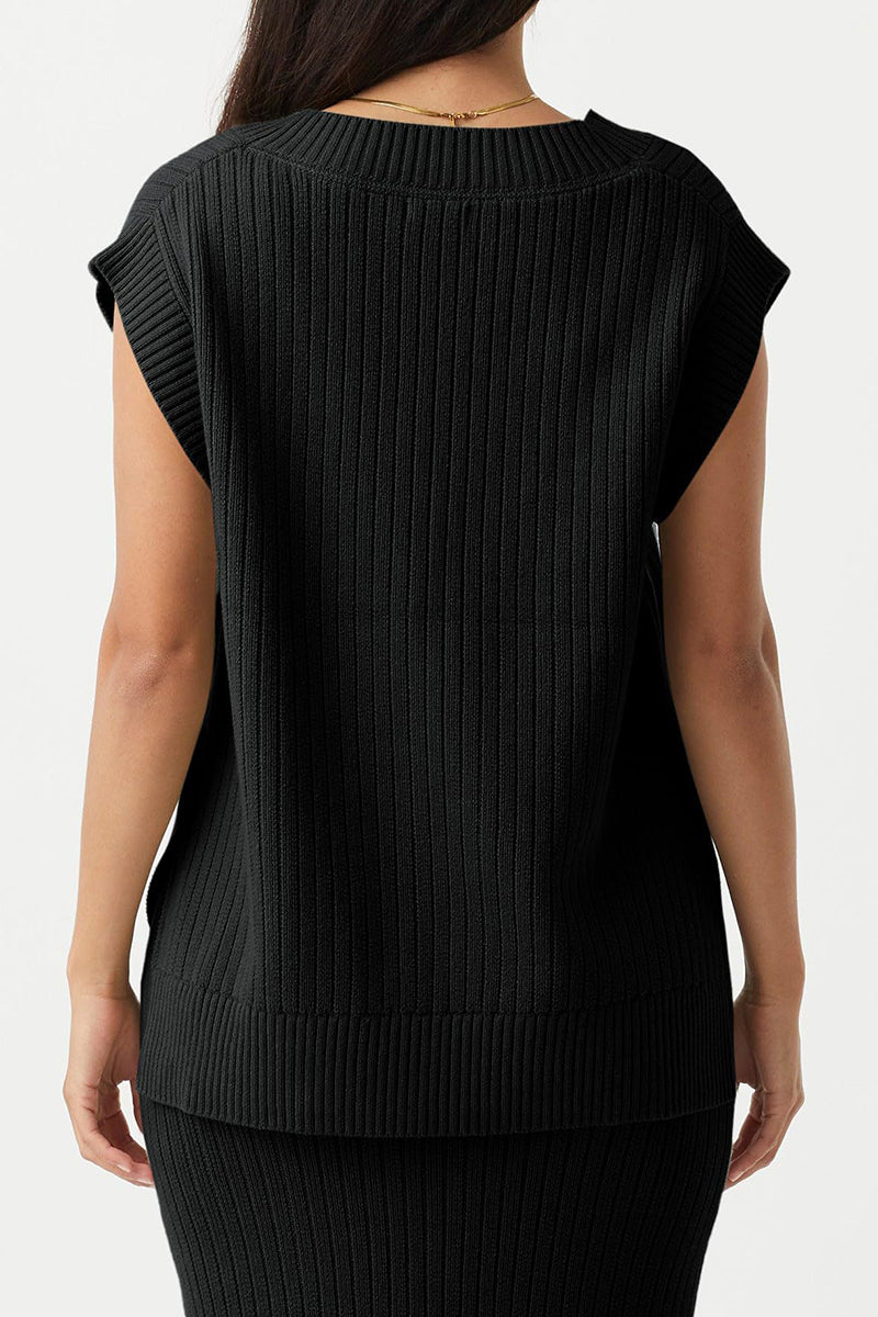 V-Neck Ribbed Knit Sleeveless Vest