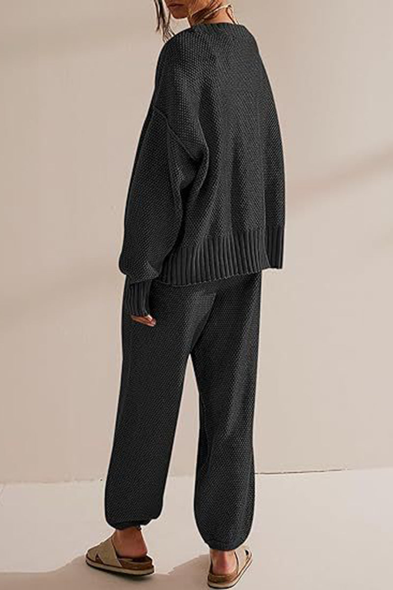 Button-Up Textured Knit Lounge Set