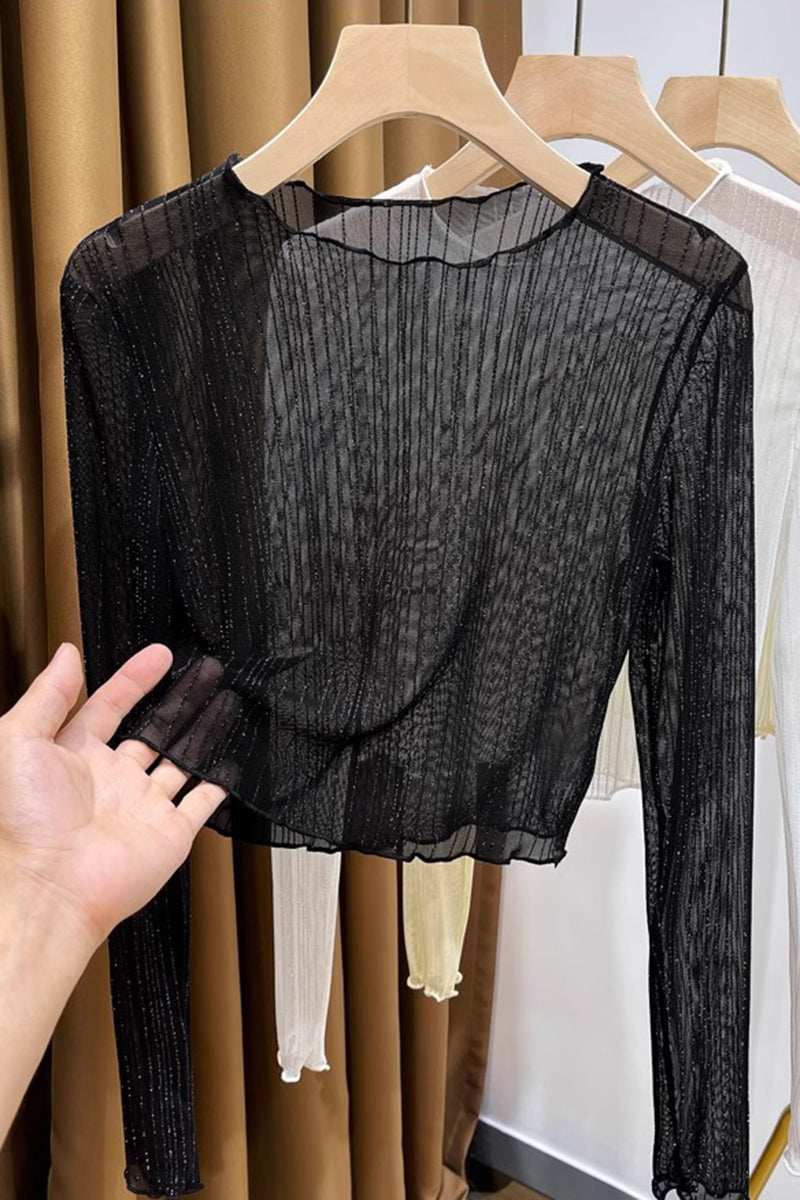 Sheer Long Sleeve Mesh Crop Top