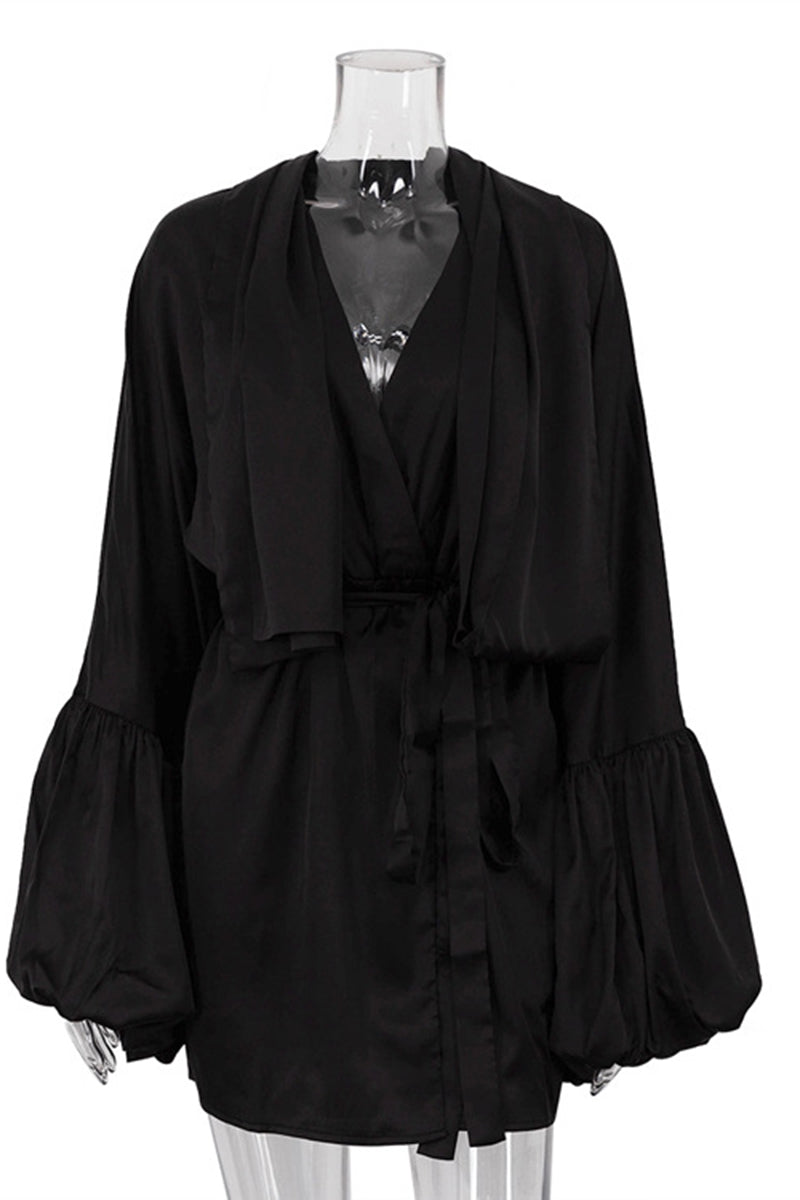 Ruched Sleeve Wrap Dress with Scarf