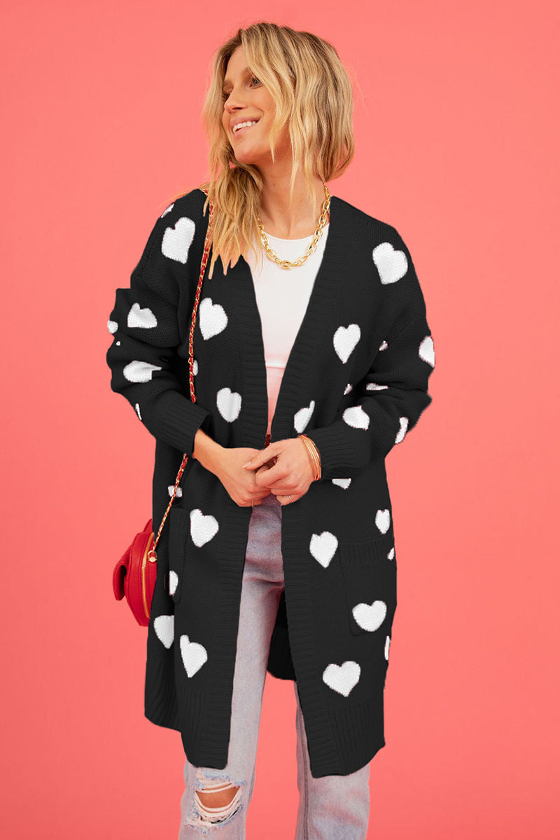 Heart Patterned Cardigan with Open Front