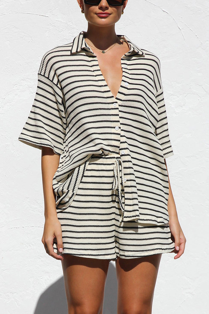 Striped Button-Up and Shorts Lounge Set