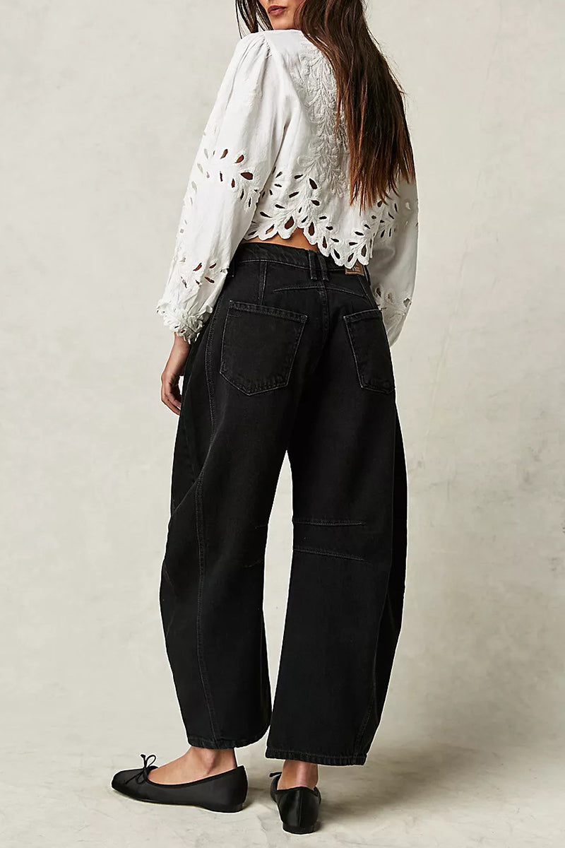 Wide-Leg Low-Rise Wash Effect Jeans