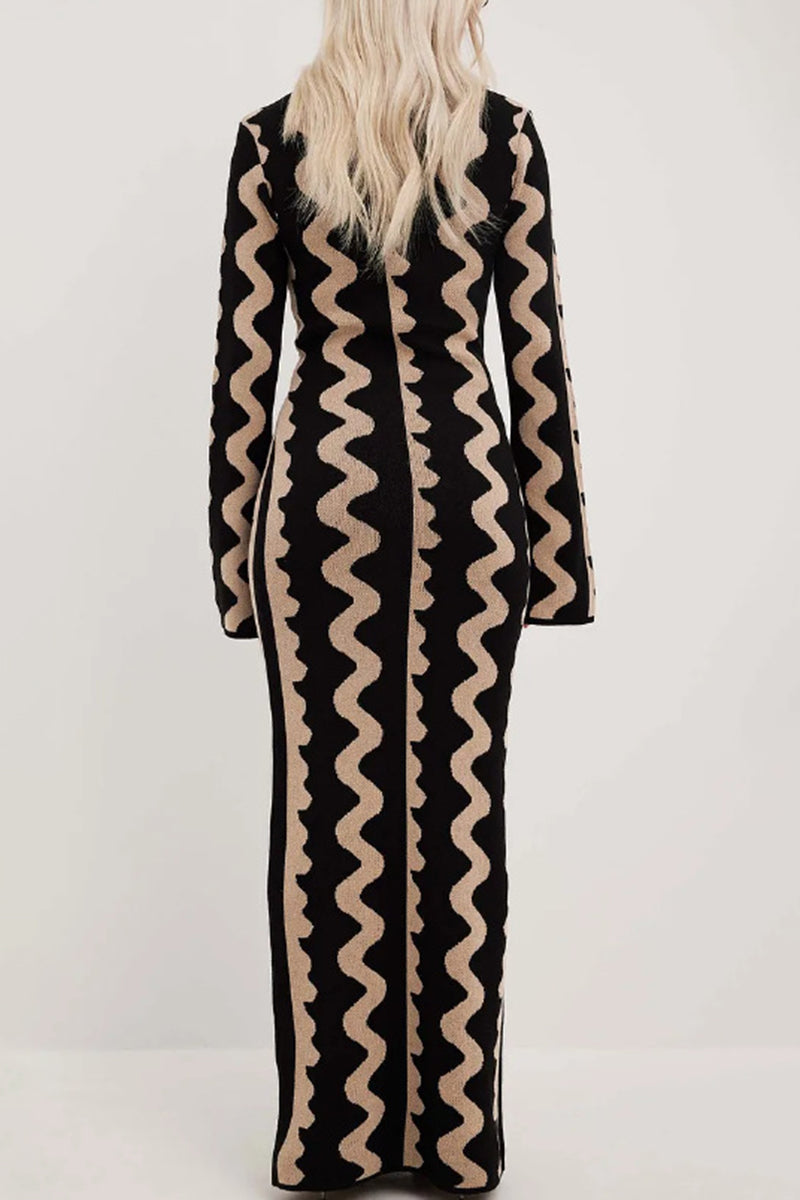 Striped Long Sleeve Bodycon Maxi Dress