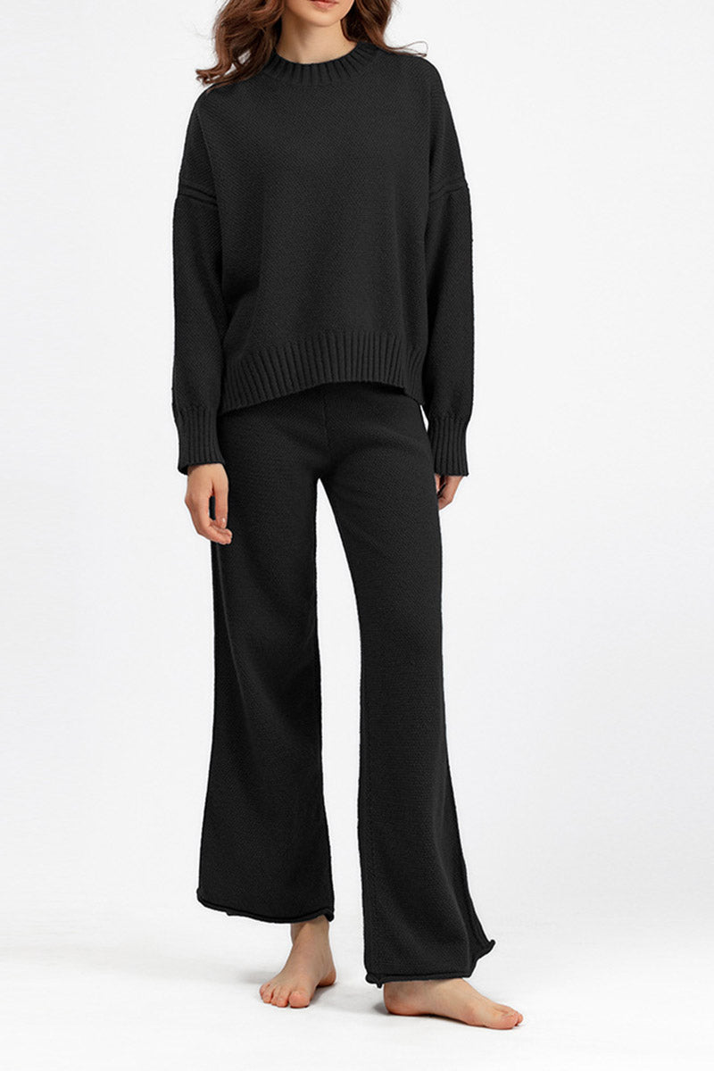 Relaxed Fit Sweater and Wide-Leg Pants Set