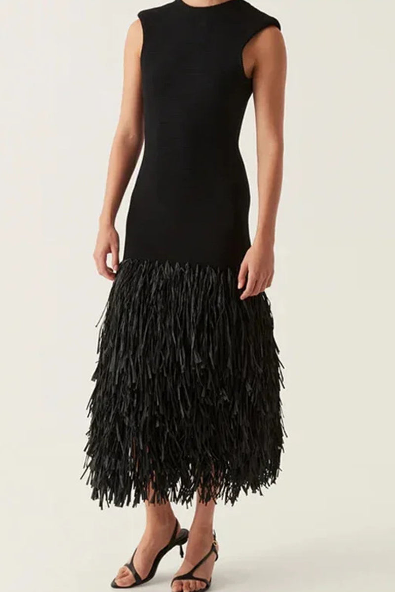 Sleeveless Fringe Hem Dress