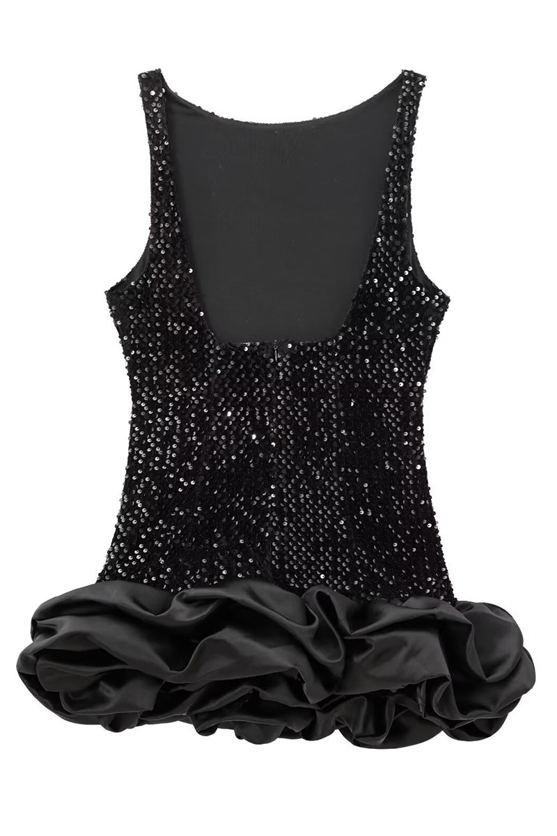 Sequin Sleeveless Ruffle Mini Dress