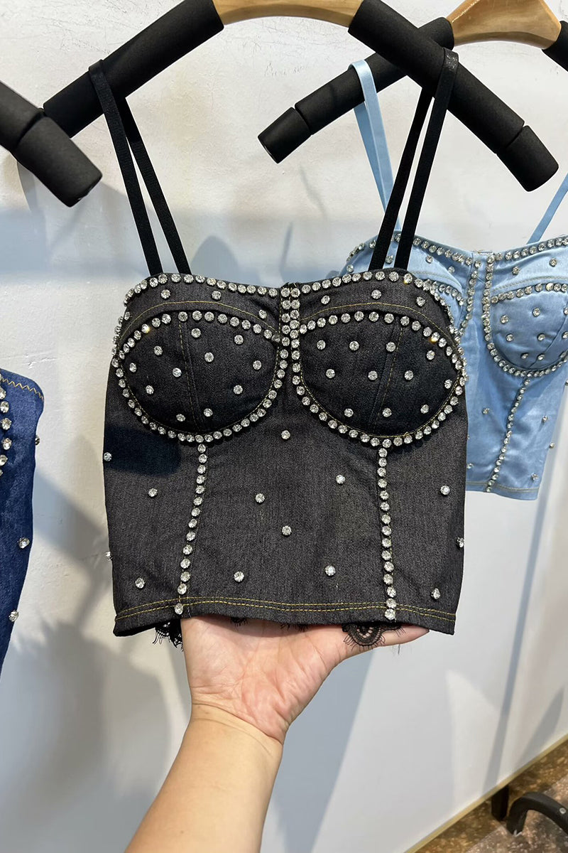 Studded Denim Corset Bustier