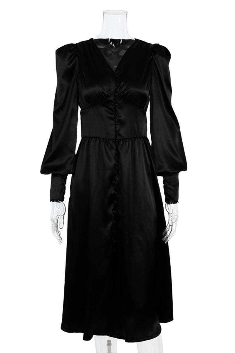 Button-Front Long Sleeve Maxi Dress