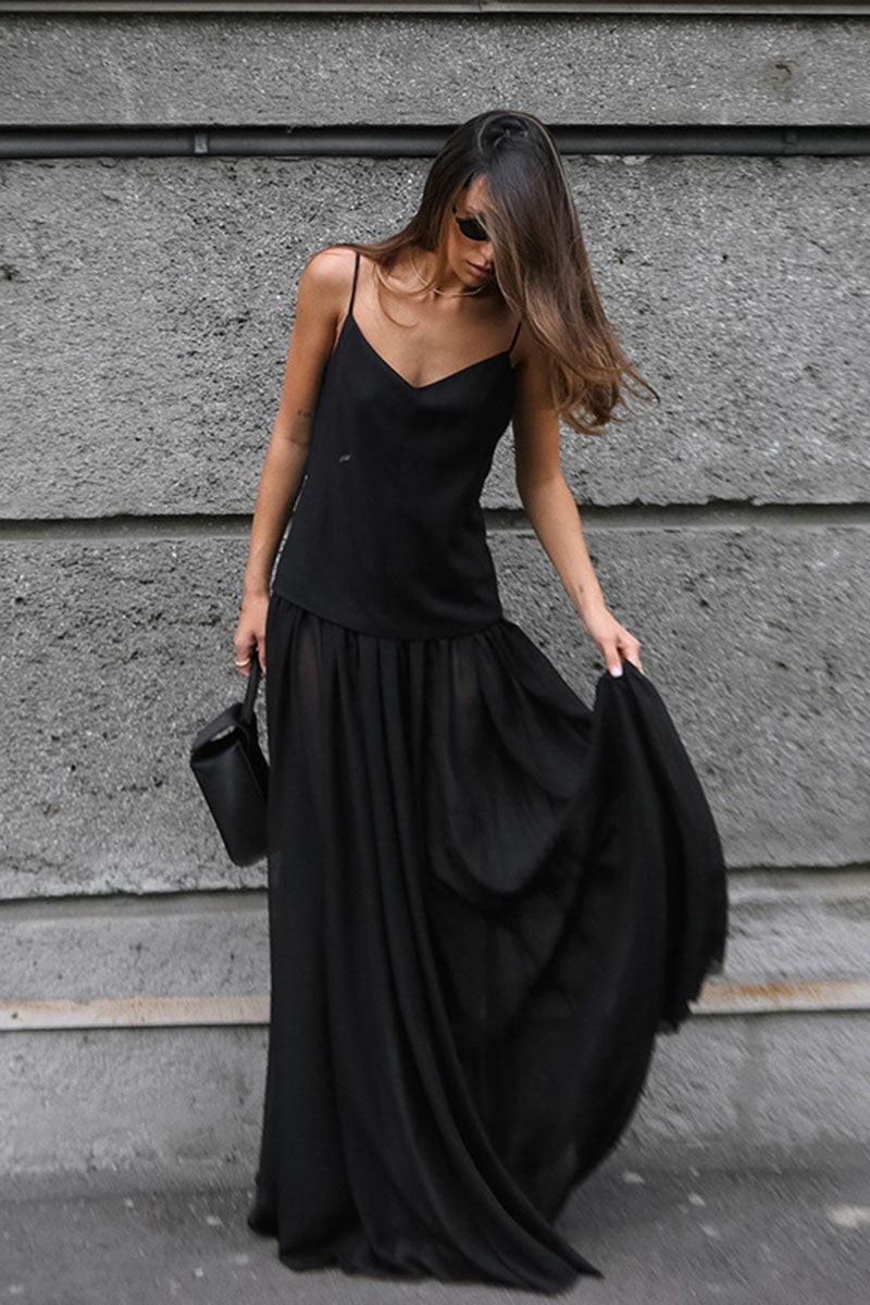 Sheer Layered Spaghetti Strap Maxi Dress