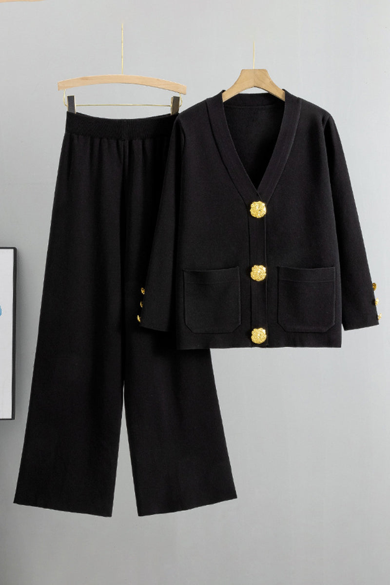 Button-Up Knit Cardigan and Pants Set