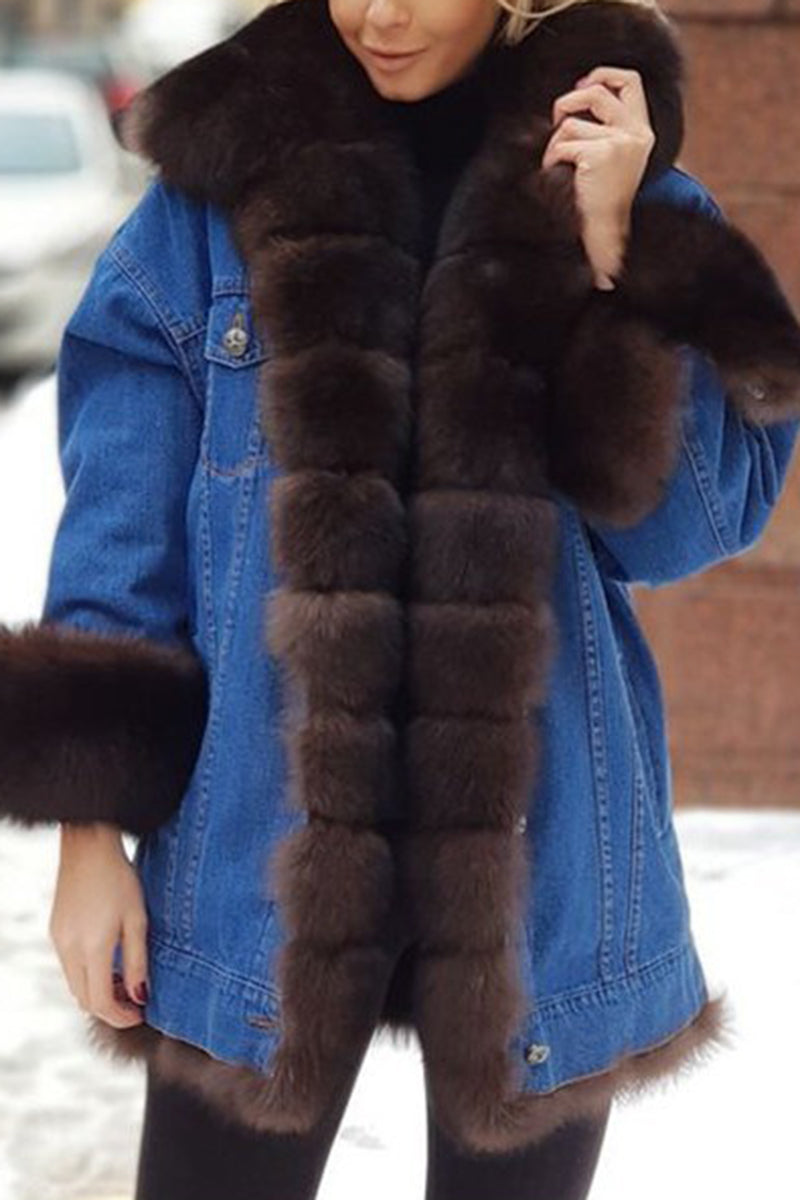 Denim Jacket with Faux Fur Trim