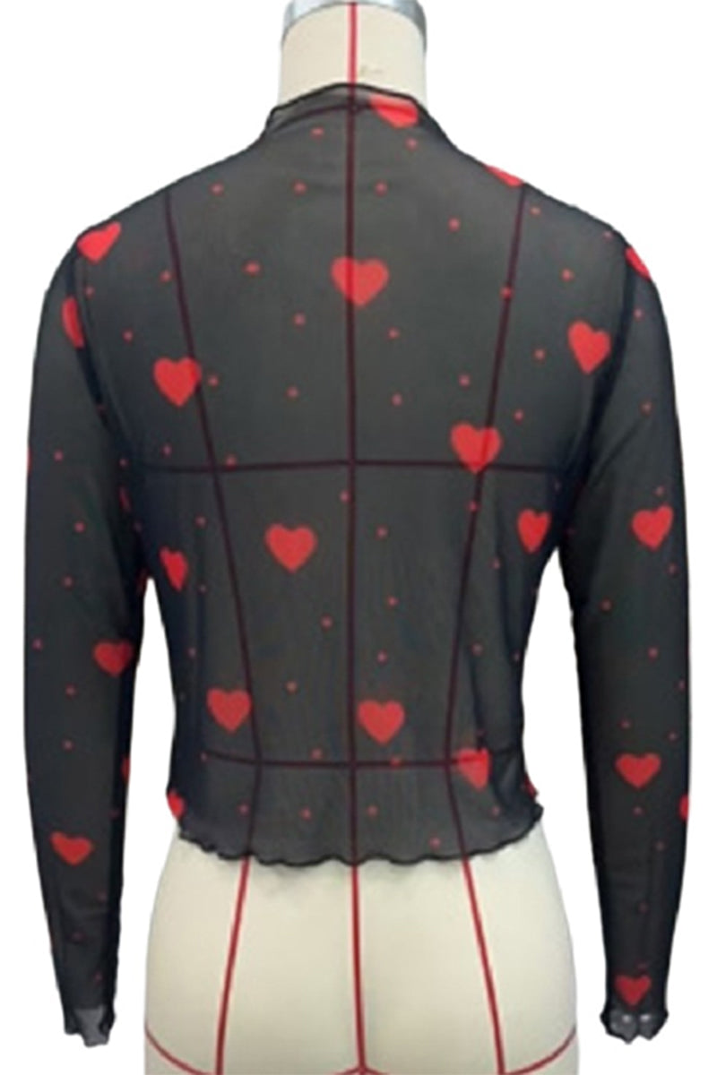 Sheer Heart Pattern Top