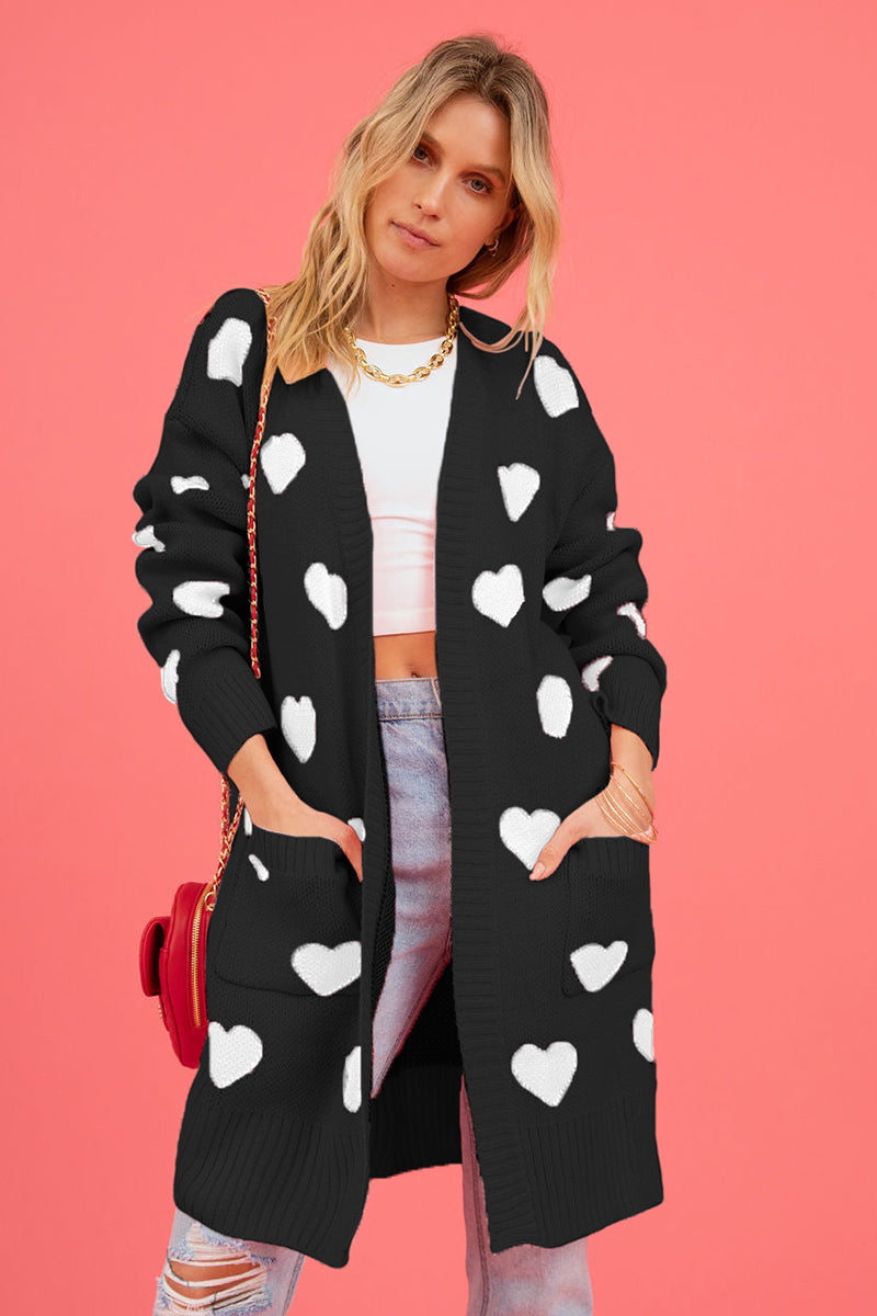 Heart Patterned Cardigan with Open Front