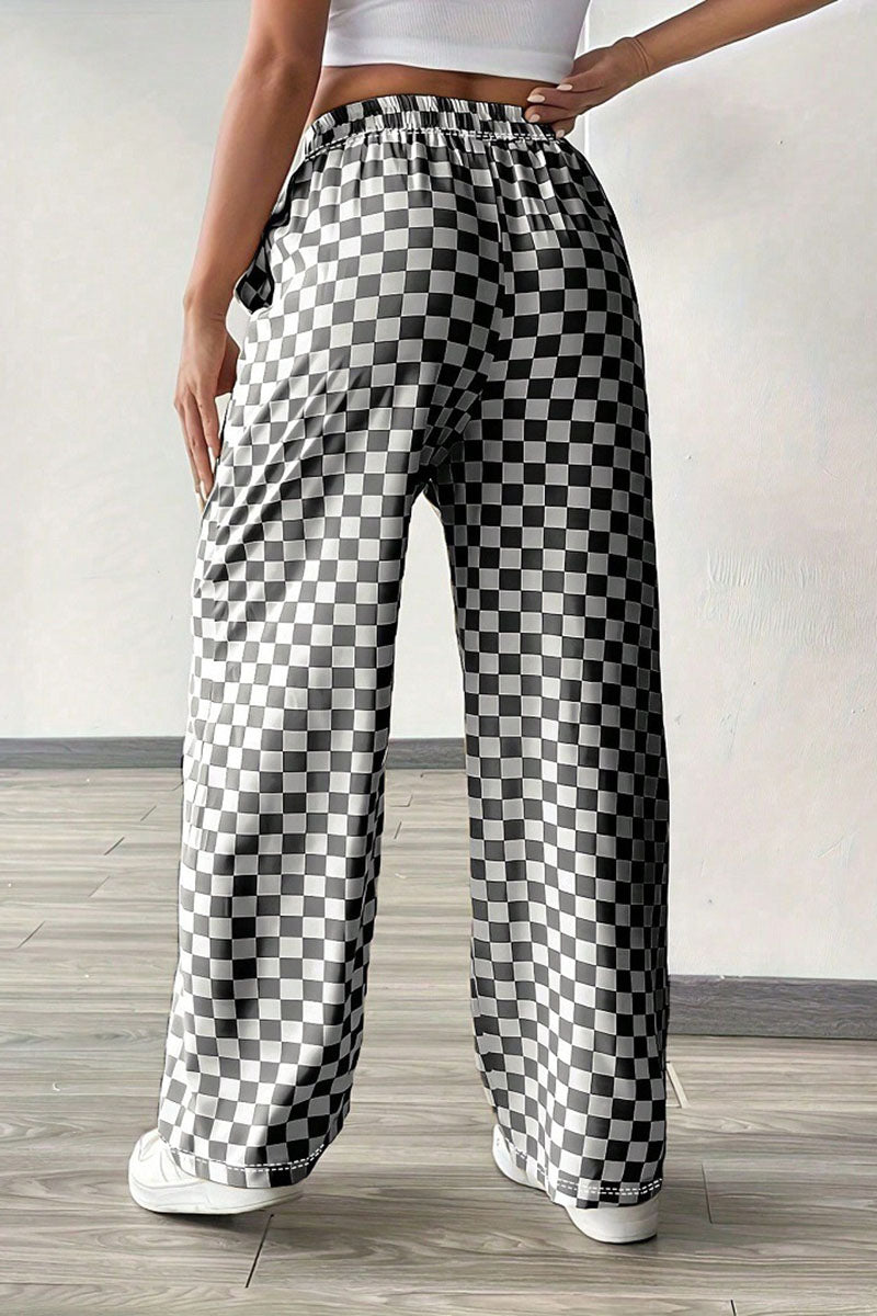 Checkerboard Wide-Leg Pants