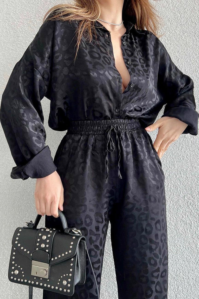 Leopard Shirt and Wide-Leg Pants Set