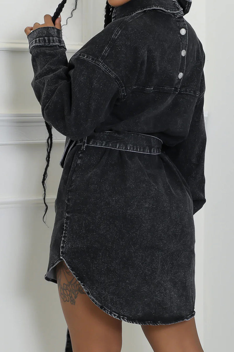Belted Button-Down Denim Jacket
