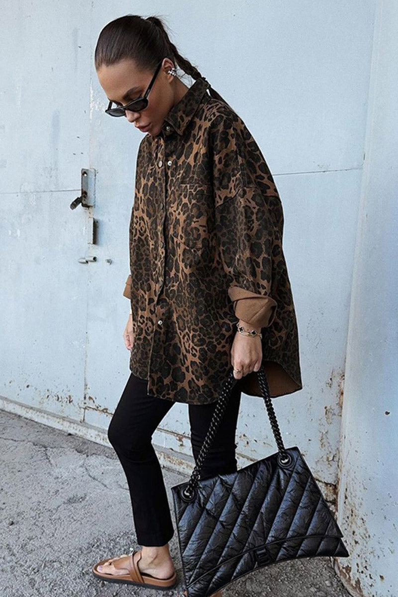 Oversized Leopard Print Button-Up