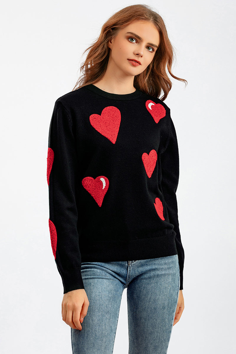 Heart Pattern Pullover Sweater