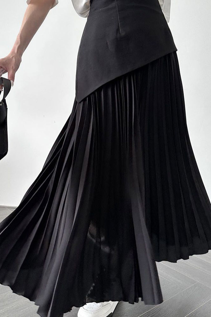 Two-Tone Pleated Maxi Skirt