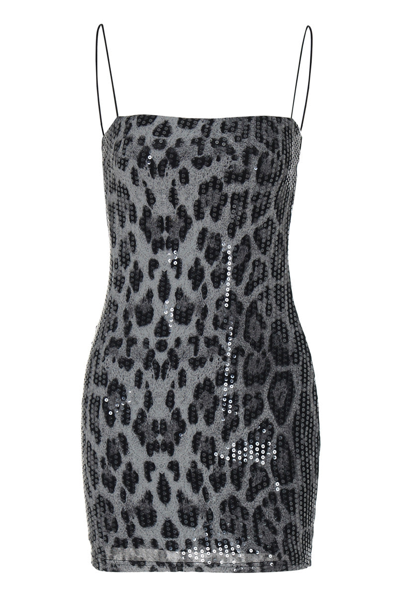 Leopard Print Sequin Camisole Mini Dress