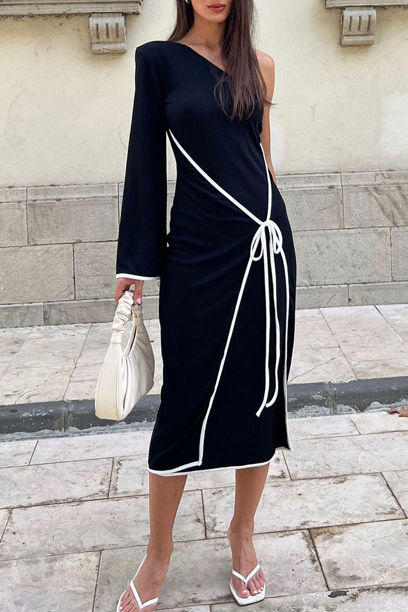 One-Shoulder Belted Maxi Dress