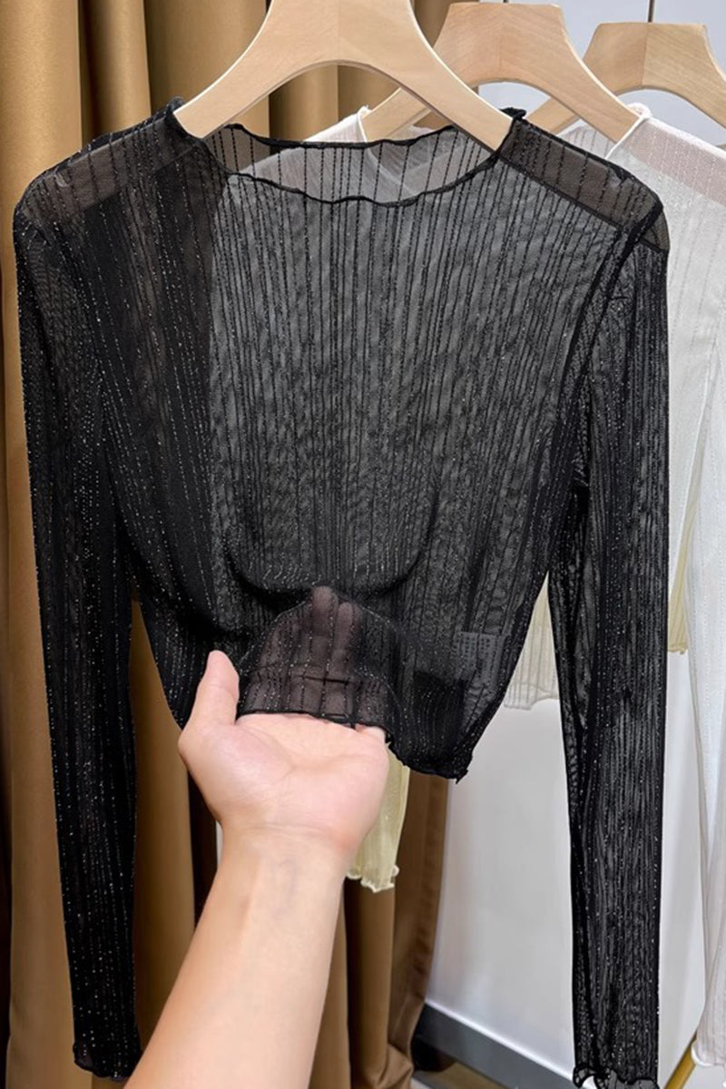 Sheer Long Sleeve Mesh Crop Top