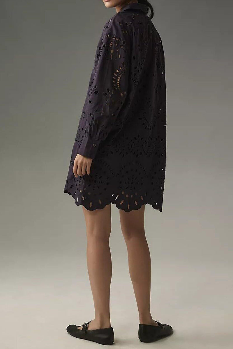 Eyelet Button-Up Tunic Dress