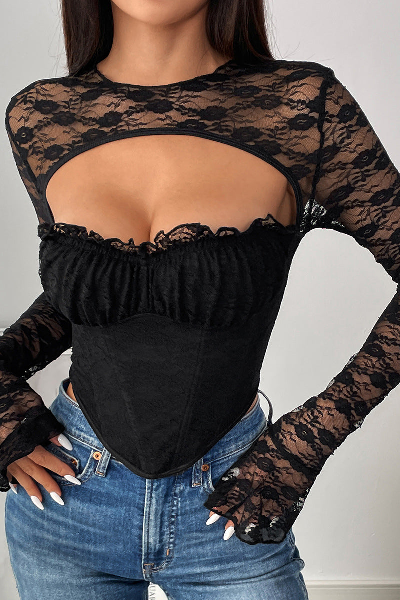 Lace Corset Top with Sleeves