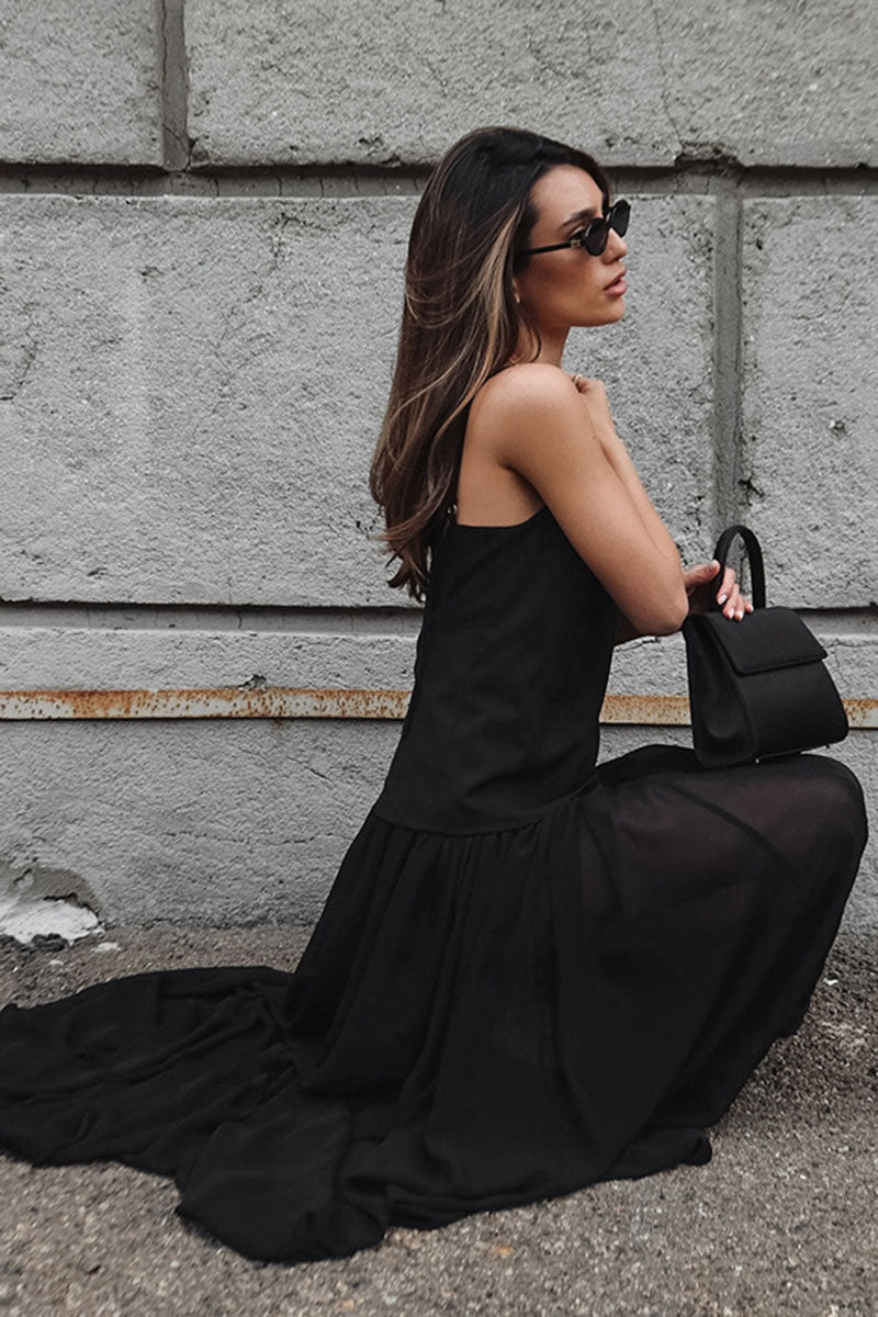 Sheer Layered Spaghetti Strap Maxi Dress