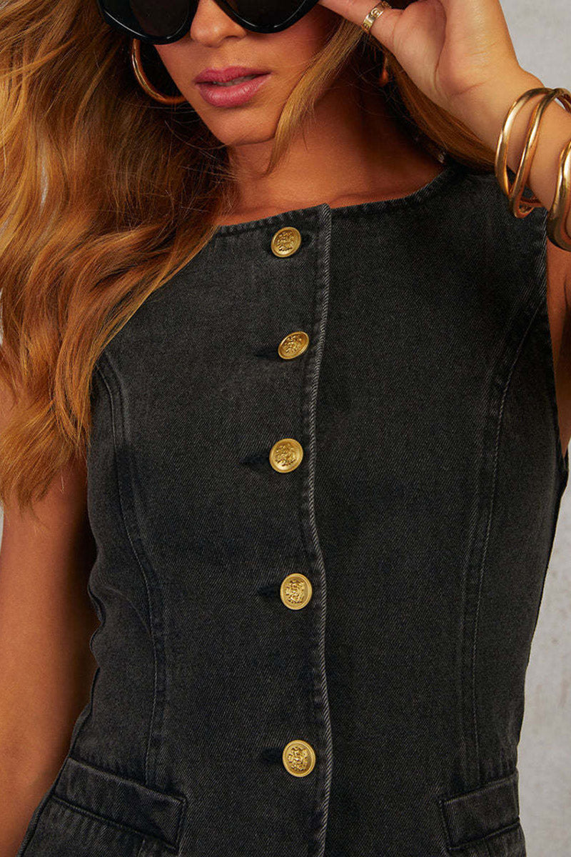 Buttoned Denim Sleeveless Top