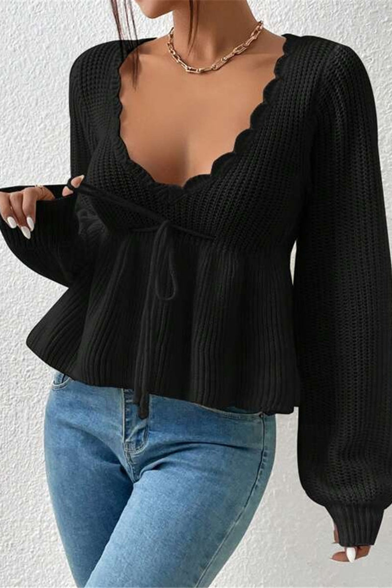 Scallop Trim Knit Peplum Top