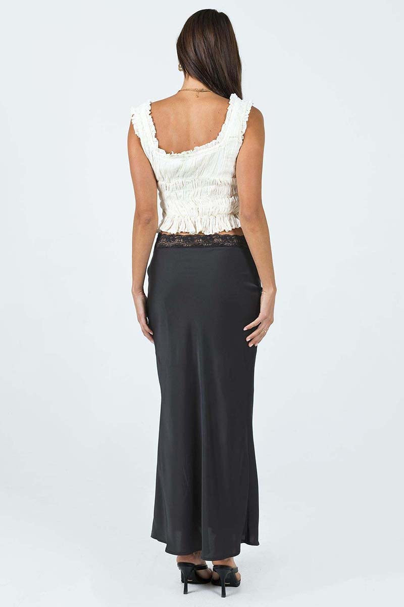 Satin Midi Skirt with Lace Detail