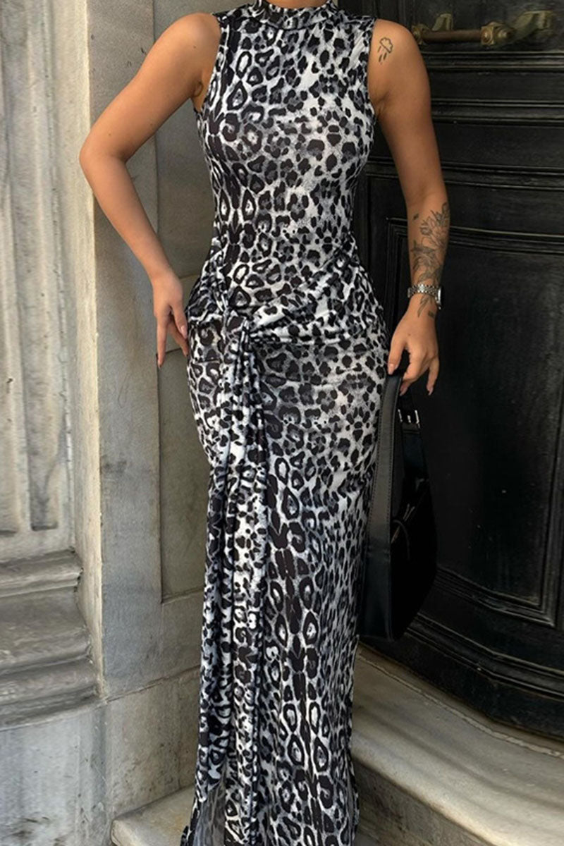 Sleeveless Animal Print Maxi Dress