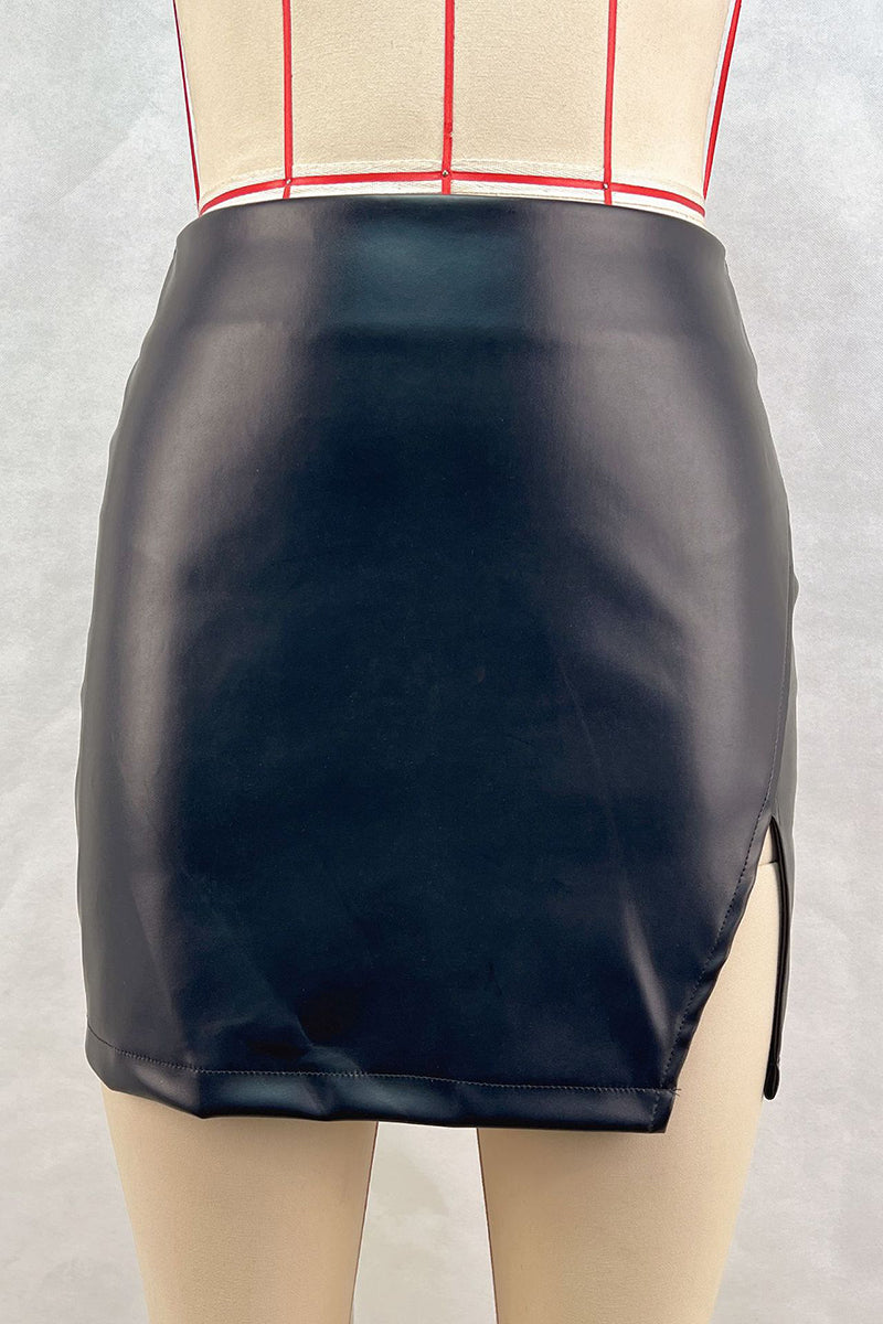 Sleek Faux Leather Mini Skirt with Side Slit