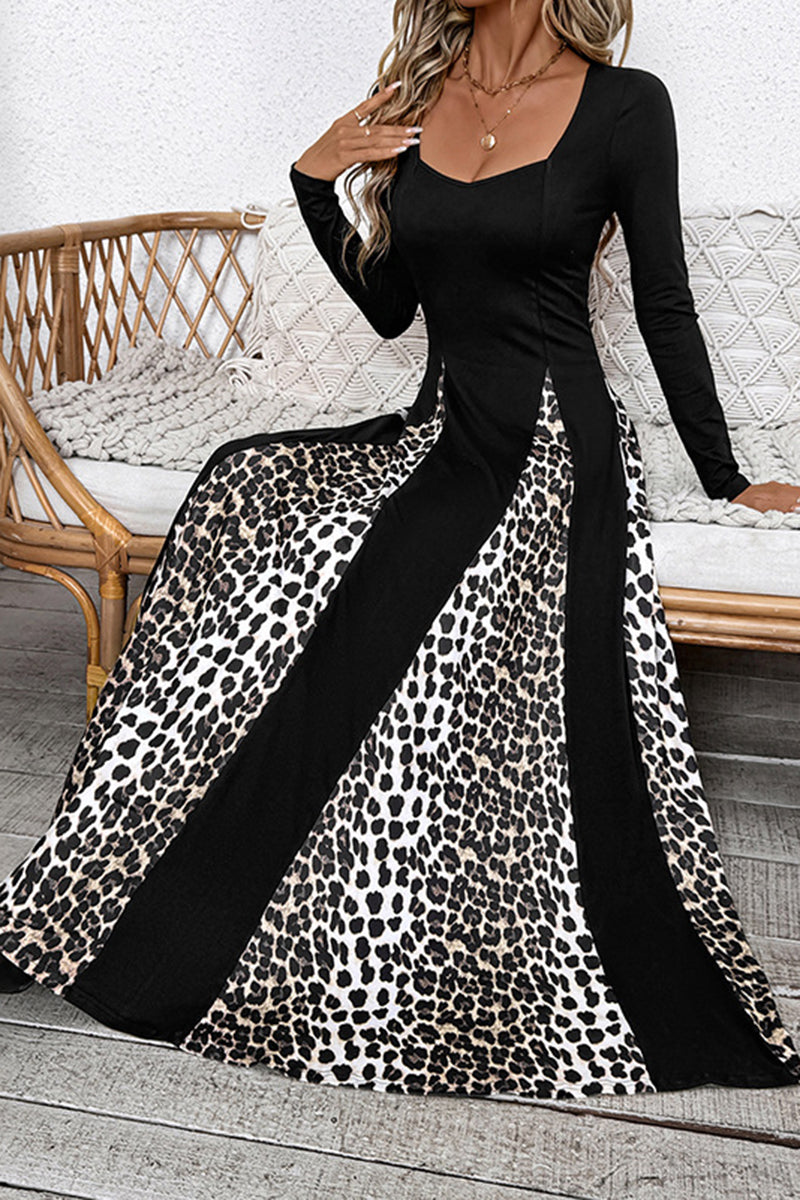 Leopard Print Paneled Maxi Dress