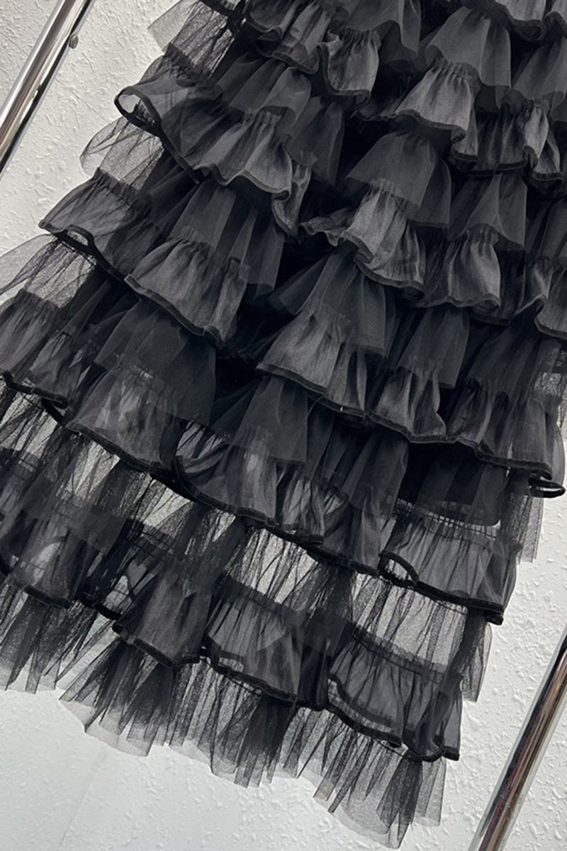 Layered Tulle Ruffle Midi Skirt