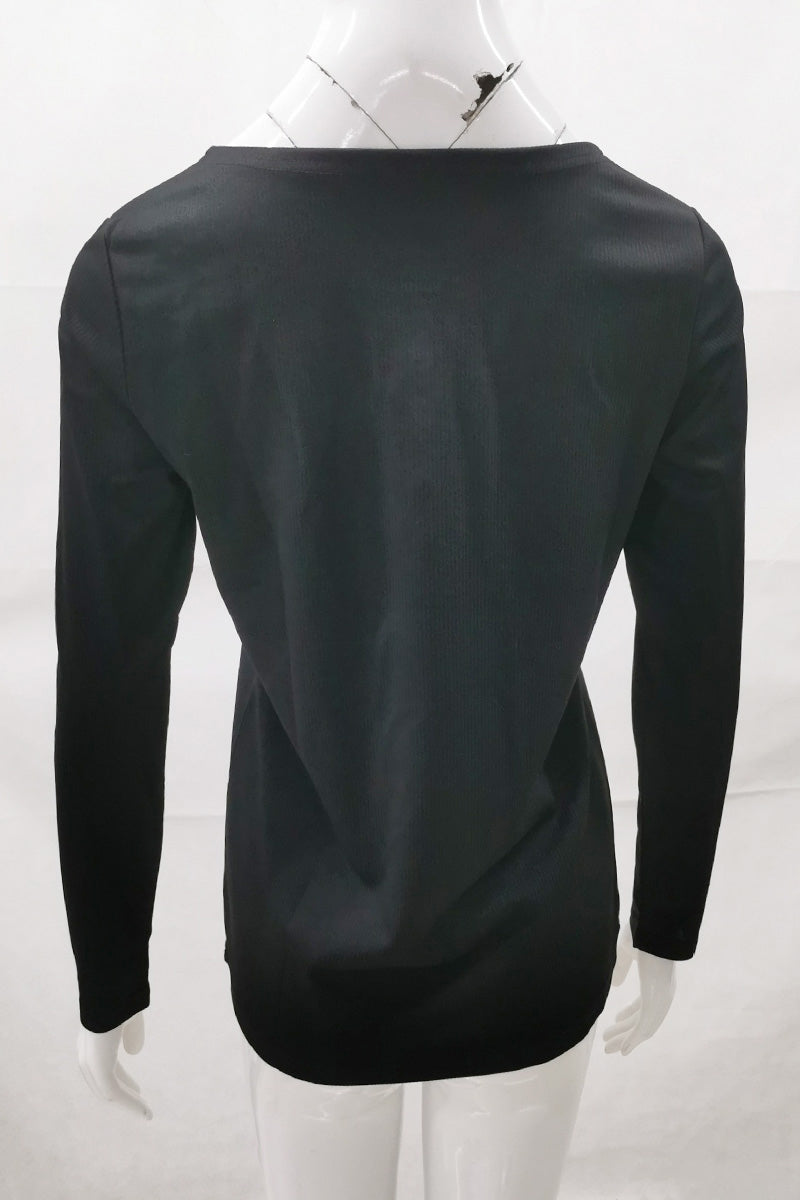 Long Sleeve Ribbed Top with Buttoned Neckline