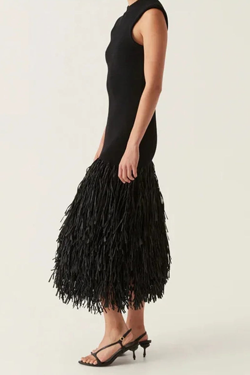 Sleeveless Fringe Hem Dress