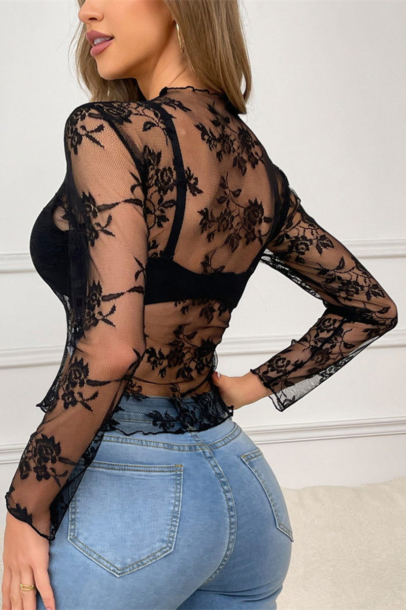 Lace Sheer Long Sleeve Top